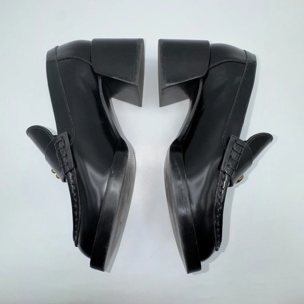 Coach Natalie‎ Womens Loafer 6 Black Leather Block Heels Chunky Sole Y2K Shoes
